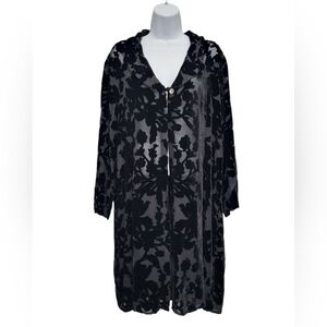 Vintage‎ Ania A. Black Velvet Burnout Silk Cardigan Top L XL Whimsigoth Art Wear